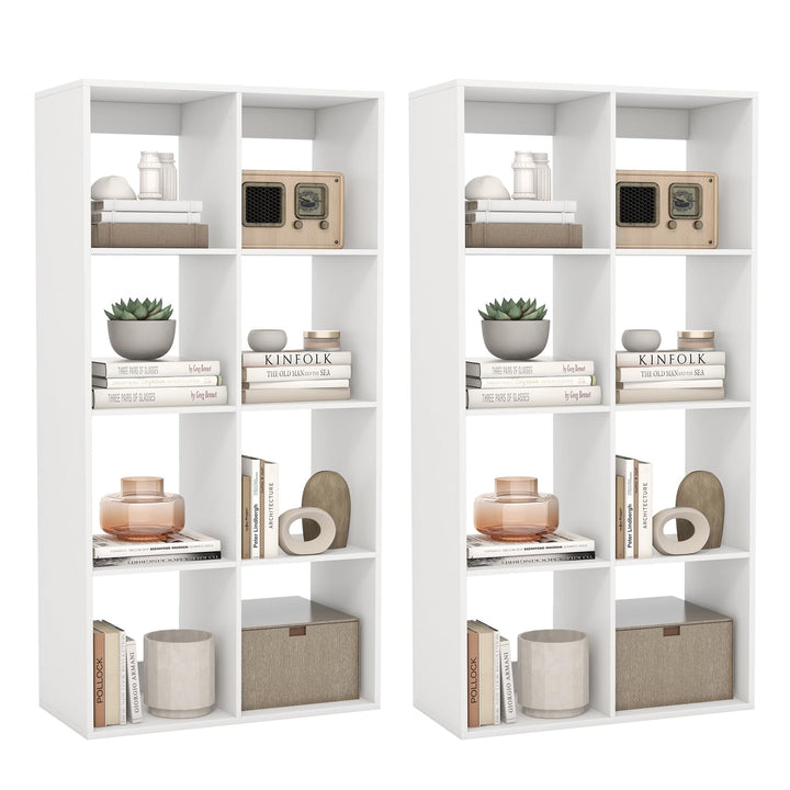 Giantex 8-Cube Bookcase, White Cubby Bookshelf w/Back Guardrail &amp; Anti-Tipping Kits