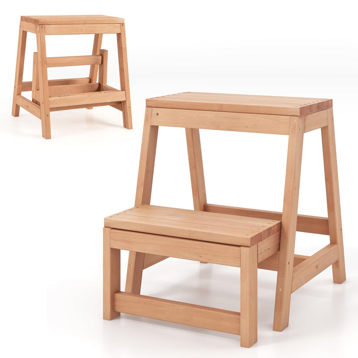 Giantex Folding Step Stool, Wooden 2-Step Stool for Kids &amp; Adults, Holds up to 550Lbs