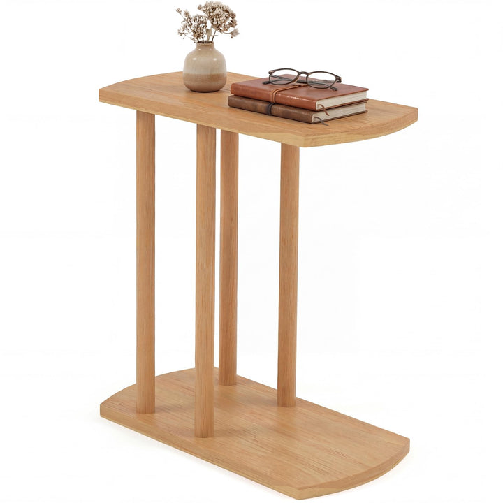 Giantex C-Shaped Teak Wood Side Table Set of 1/2 Narrow 2-Tier Couch Tables