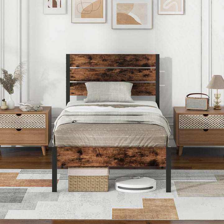 Giantex King/Queen/Full/Twin Size Metal Platform Bed Frame, Industrial Bed Frames with Wood Headboard