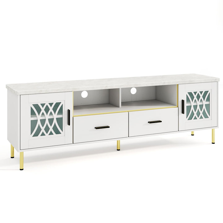 Giantex TV Stand for TV up to 80", 71-Inch Modern Entertainment Center with Glass Doors &amp; 2 Storage Drawers