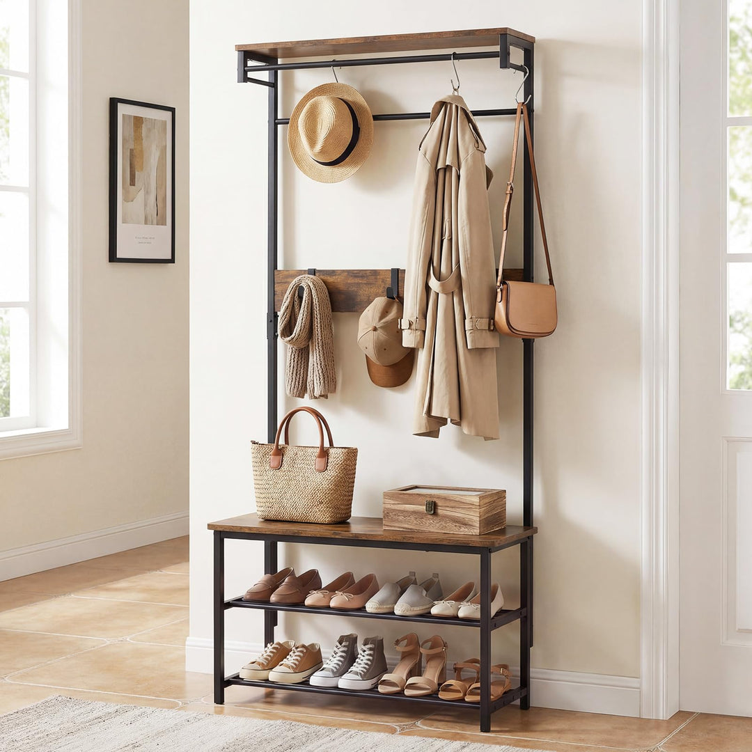 Giantex 4 in 1 Hall Tree with Bench and Shoe Storage