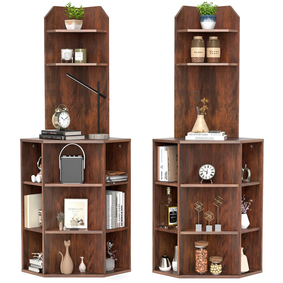 Giantex 6-Tier Corner Shelf with Charging Station, 63" Tall Corner Bookshelf with 2 USB Ports &amp; 2 Outlets