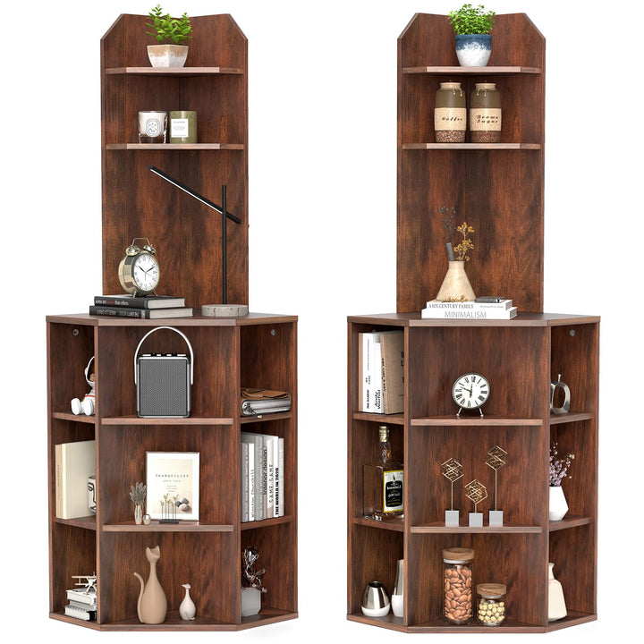 Giantex 6-Tier Corner Shelf with Charging Station, 63" Tall Corner Bookshelf with 2 USB Ports &amp; 2 Outlets