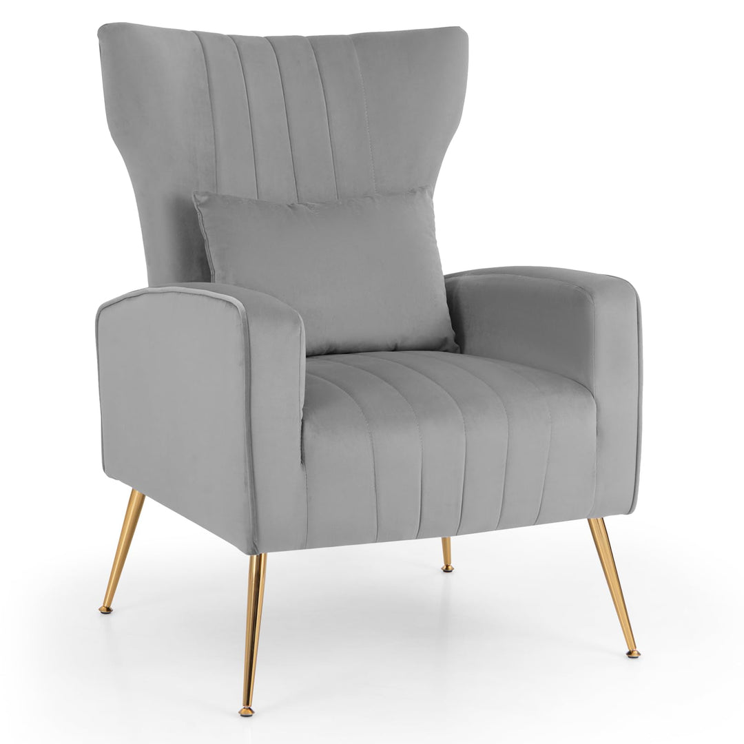Giantex Velvet Accent Chair with Lumbar Pillow