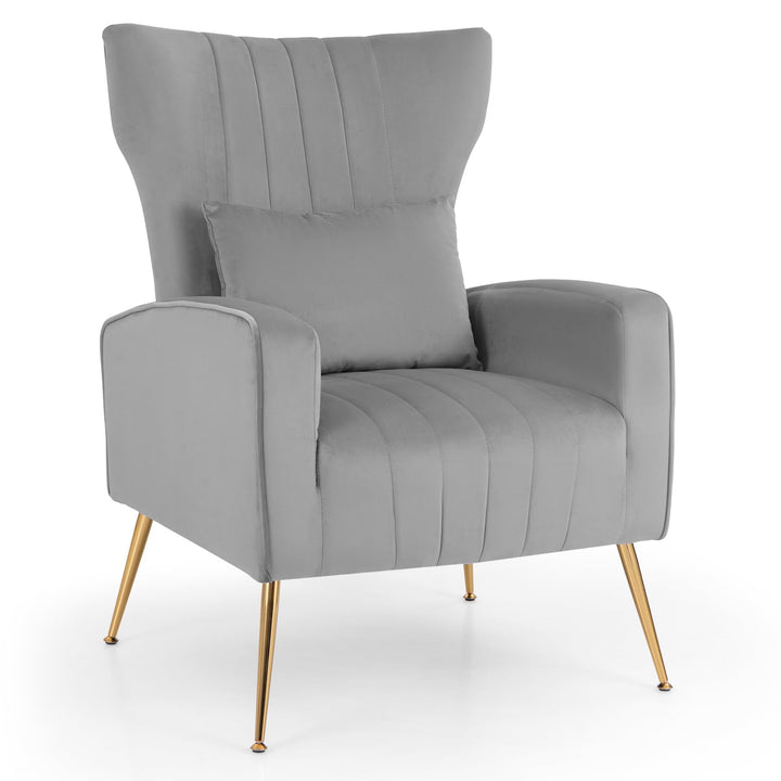 Giantex Velvet Accent Chair with Lumbar Pillow