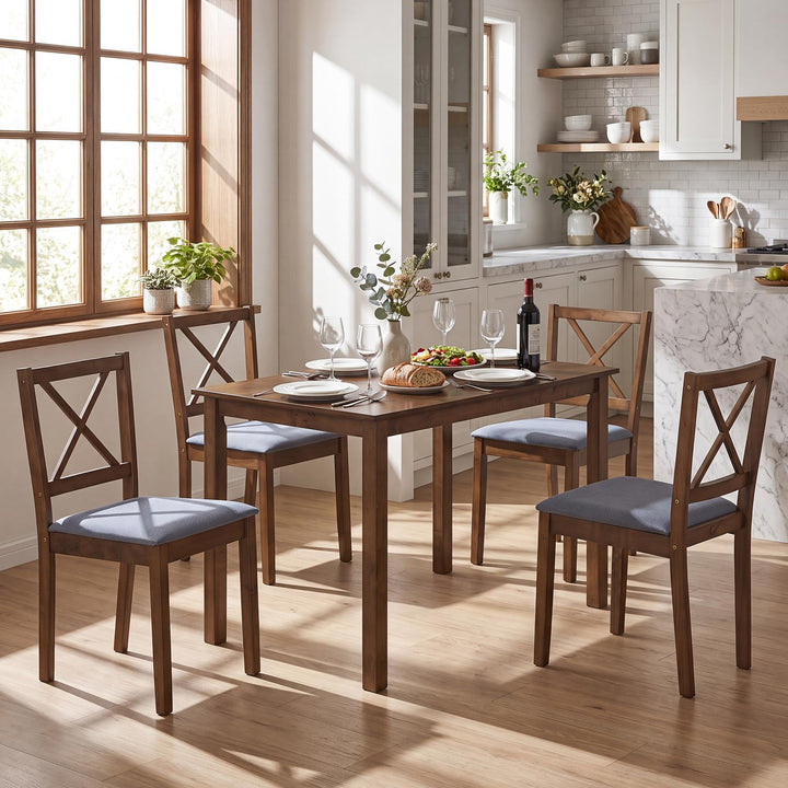 GIANTEX Dining Table Set with X-Shaped Backrest for Small Space