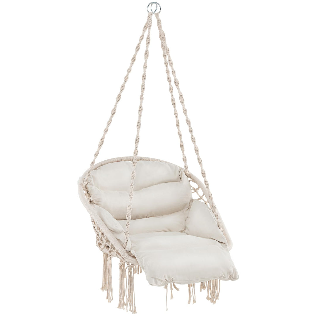 Giantex Hanging Chair Outdoor, Hammock Chair with Thick Cushion &amp; Macrame