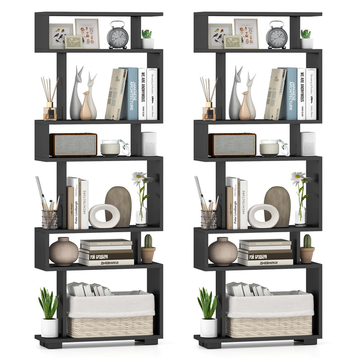 Giantex 6-Tier Geometric Bookcase Set of 1/2 64" Tall S-Shaped Bookshelf