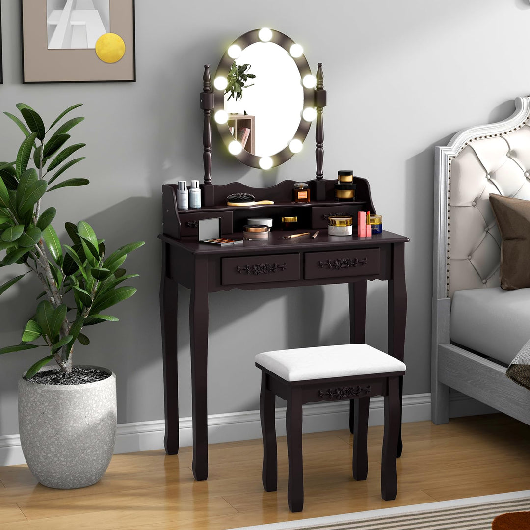 CHARMAID Girls Vanity Table with Lighted Mirror and Stool