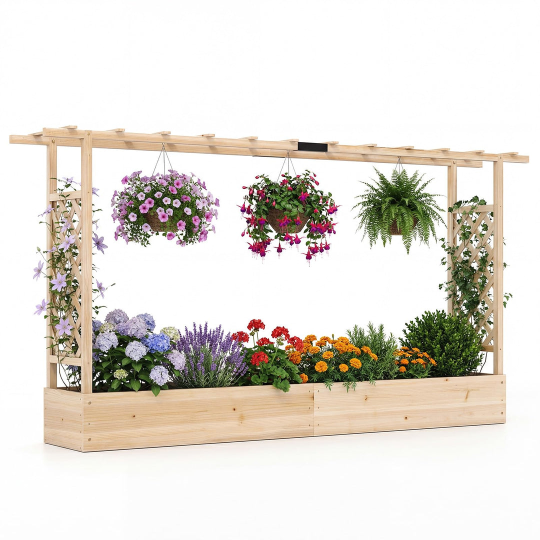 Giantex Wooden Raised Garden Bed with Trellis &amp; Hanging Roof