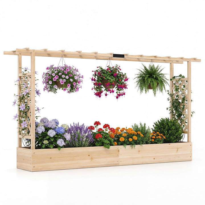 Giantex Wooden Raised Garden Bed with Trellis &amp; Hanging Roof
