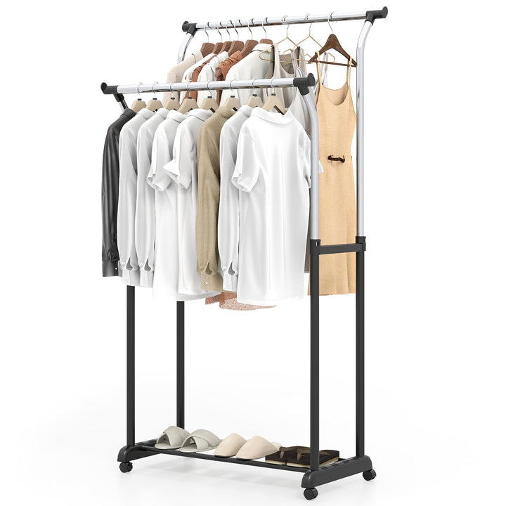 Giantex Double Rod Clothing Rack with Adjustable Height &amp; Wheels