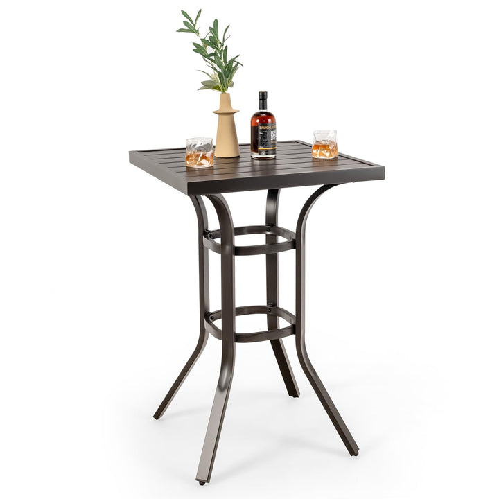 Giantex Patio Bar Table, 37" Outdoor Bar Height Patio Table with Metal Frame &amp; Slatted Tabletop