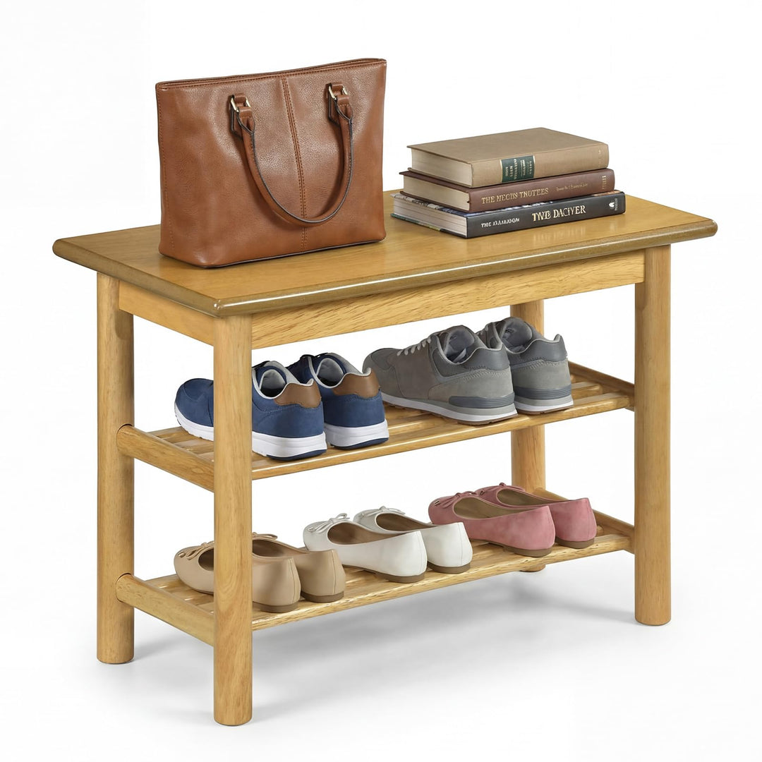 Giantex 3-Tier Entryway Shoe Rack Bench with Slat Shelves (12 x 24 x 17 Inches)