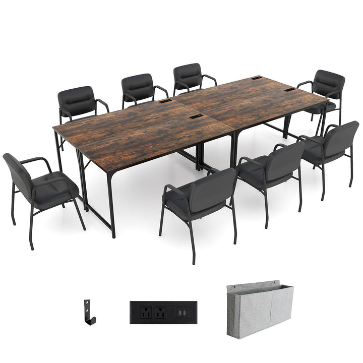 Giantex 30 FT Conference Table with Charging Station, 60" x 24" Rectangular Large Meeting Room Desk with Storage Bag &amp; Hook