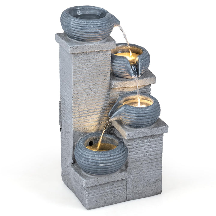 Giantex 4-Tier Water Fountain Outdoor with Warm LED Lights &amp; Pump