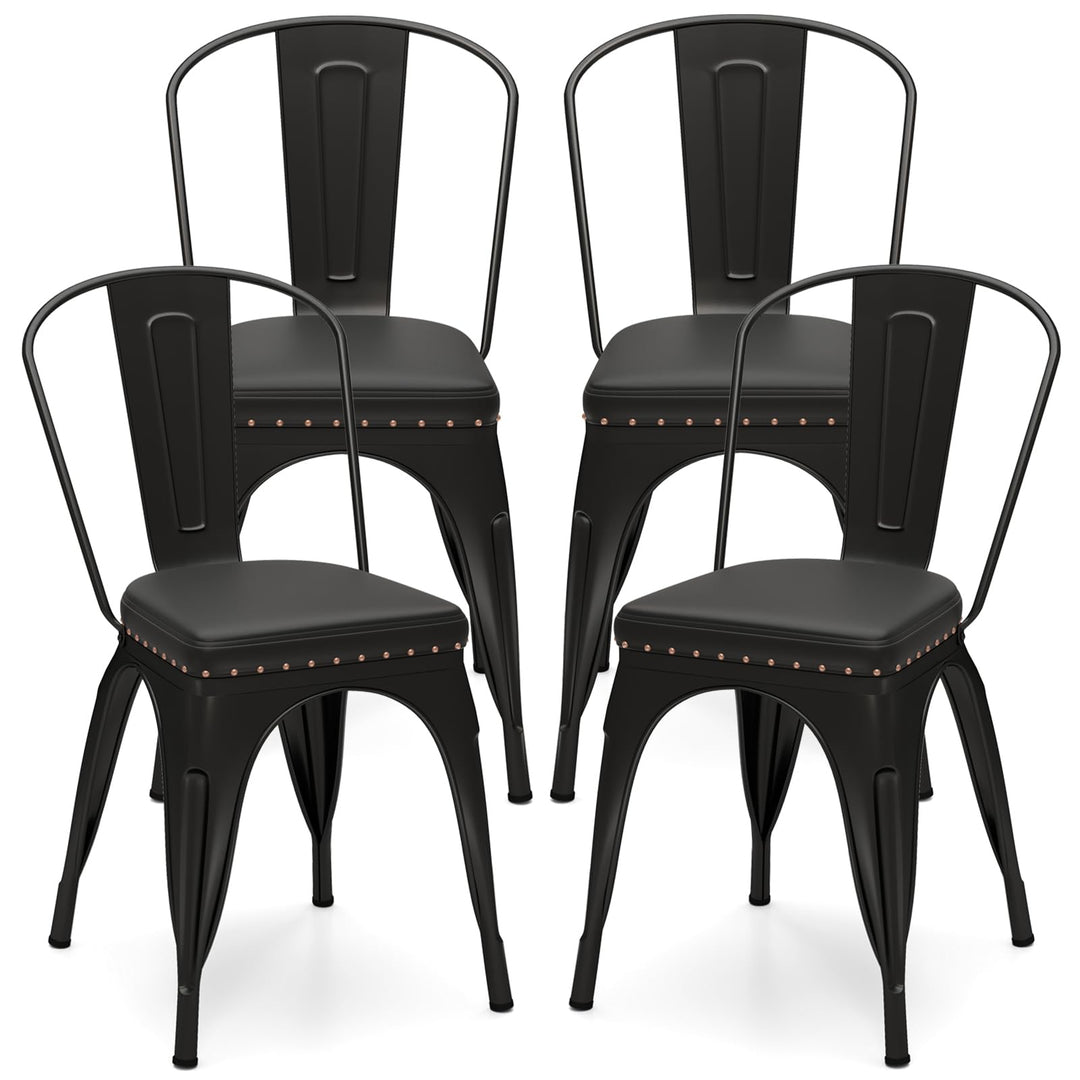 Giantex Metal Dining Chairs Set of 4 with Detachable Backrest &amp; PU Leather Padded Seat