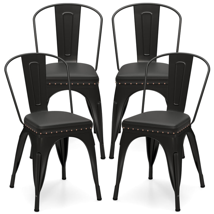 Giantex Metal Dining Chairs Set of 4 with Detachable Backrest &amp; PU Leather Padded Seat