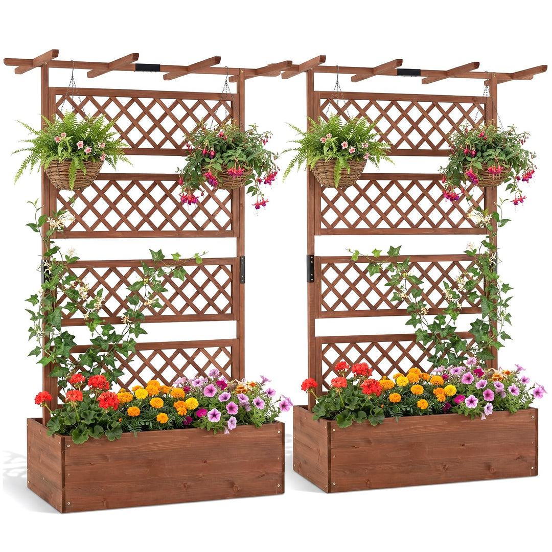Giantex 72" Wooden Raised Garden Bed with Trellis w/Privacy Screen Roof
