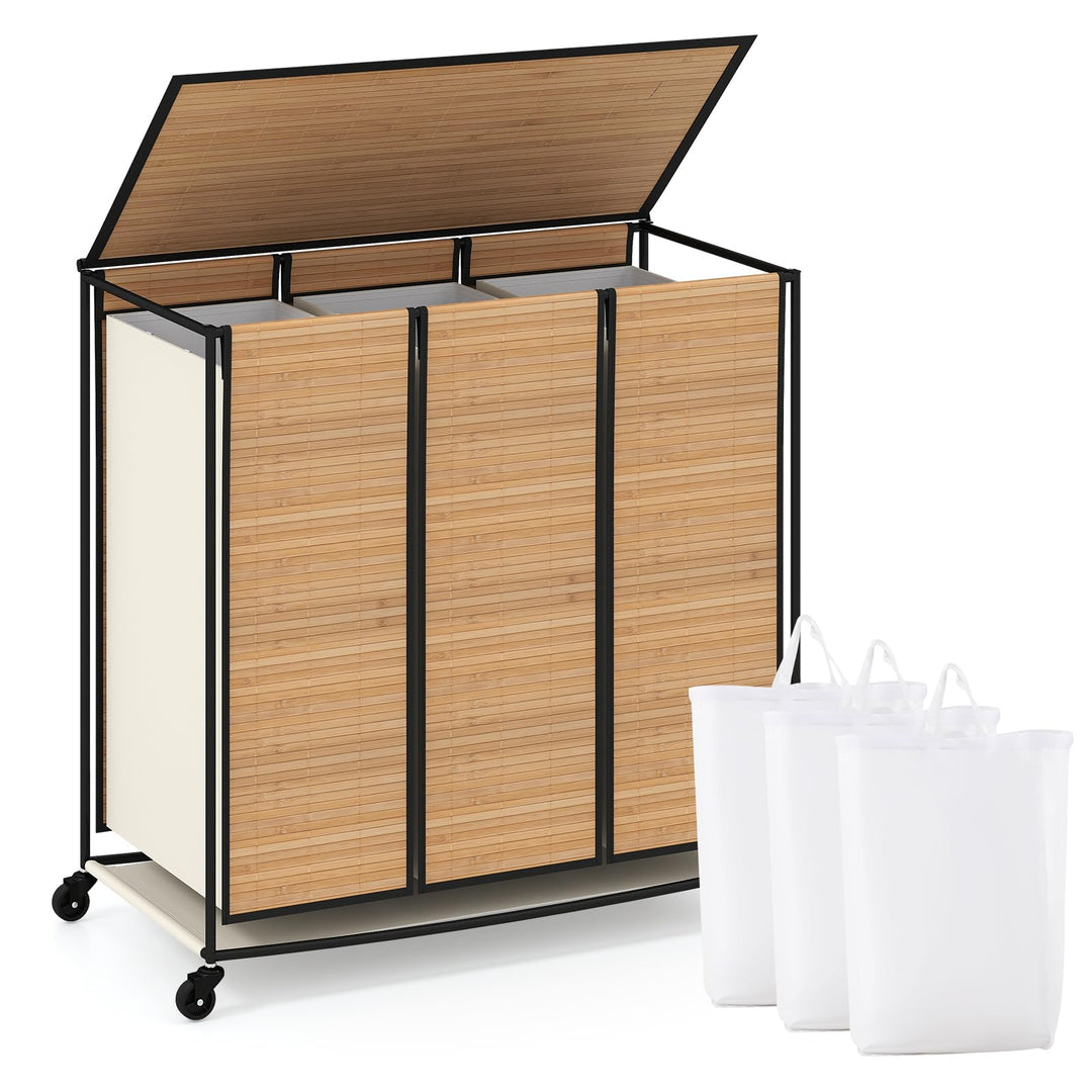 Giantex Laundry Hamper Sorter 3 Section with Lid