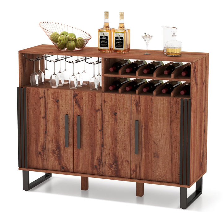 Giantex Wine Bar Cabinet, Buffet Sideboard with 3 Doors &amp; Adjustable Shelves, Liquor Cabinet