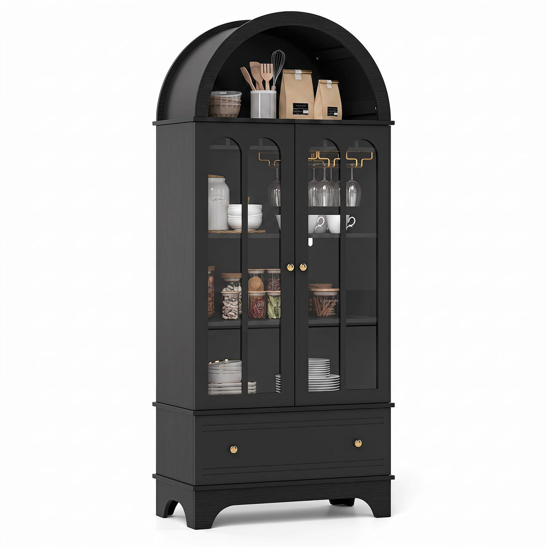 Giantex 71.5" Arched Cabinet w/Tempered Glass Doors