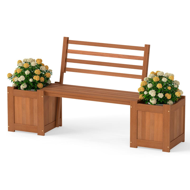 Giantex 2-in-1 Outdoor Bench with Backrest &amp; 2 Raised Garden Beds