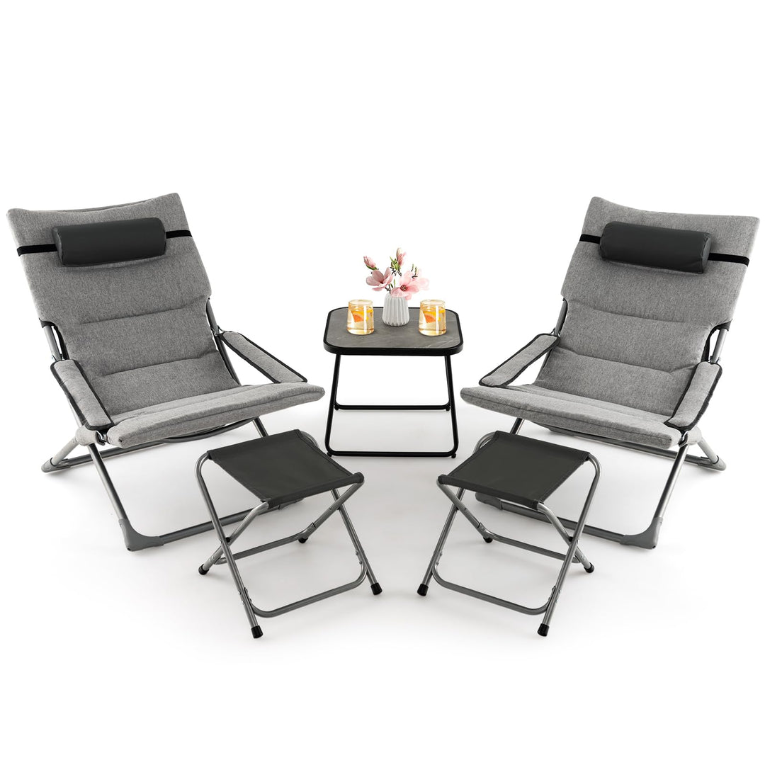 Giantex 5-Piece Patio Bistro Set, Folding Lounge Chairs with Footrest Stool &amp; Side Table, Removable Cushion