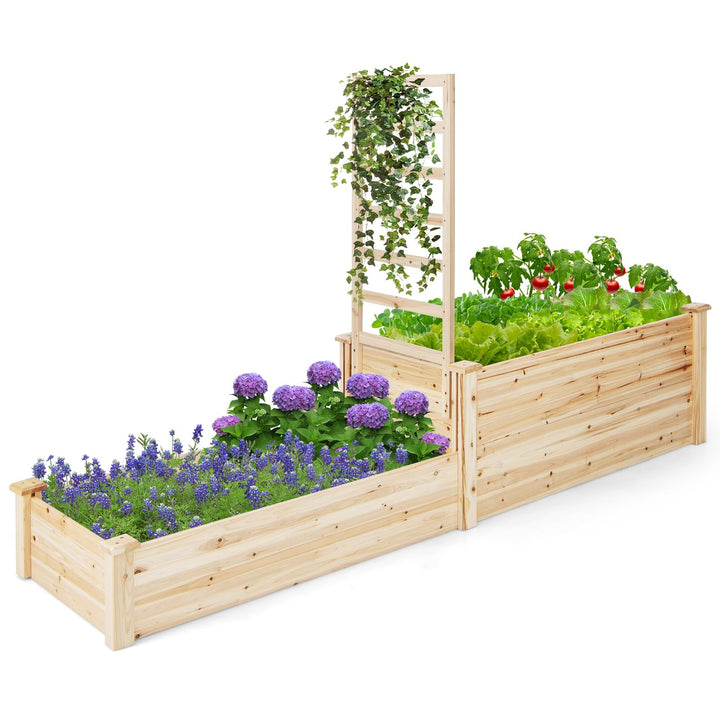Giantex Raised Garden Bed with Trellis, Set of 2 Wood Shallow &amp; Deep Planter Box for Climbing Plants