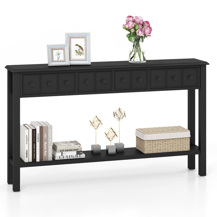 Giantex Narrow Console Table with Storage - 60" Long Sofa Side Table w/ 4 Drawers &amp; Open Shelf, Espresso