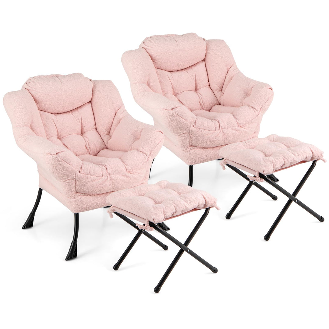 Giantex Set of 1/2 Lazy Chair with Folding Ottoman, Modern Sherpa Accent Chair w/Armrests &amp; Pocket