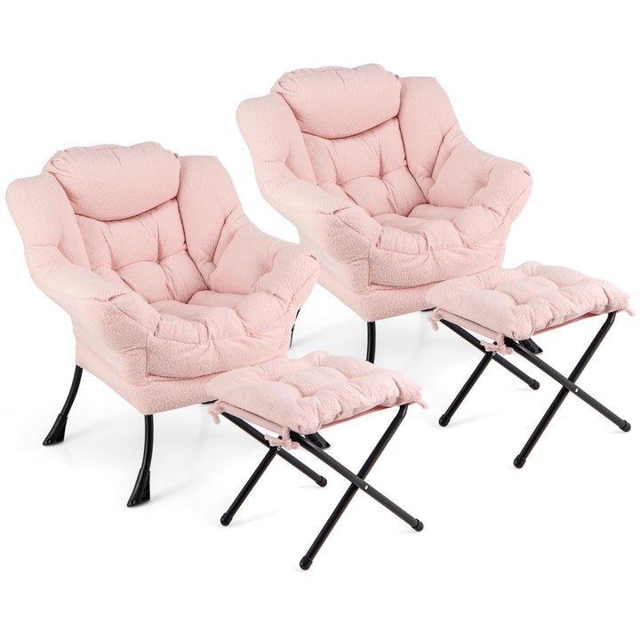 Giantex Set of 1/2 Lazy Chair with Folding Ottoman, Modern Sherpa Accent Chair w/Armrests &amp; Pocket