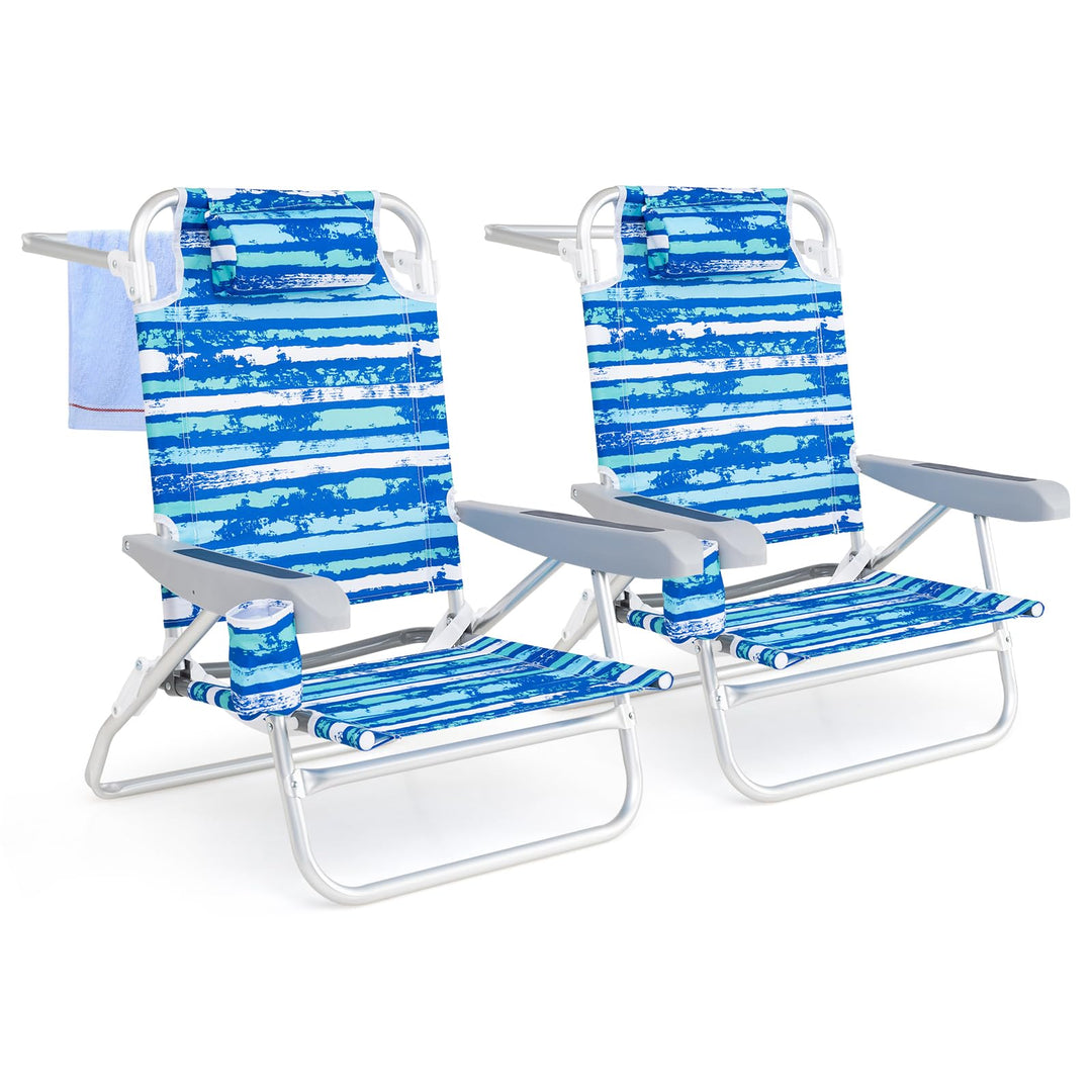 Giantex 2-Pack Folding Camping Chair with 5 Adjustable Positions Head Pillow Towel Bar
