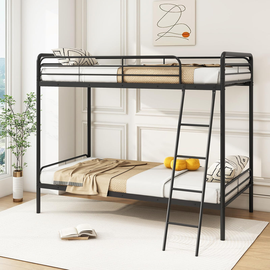 Giantex Metal Bunk Bed Twin Over Twin, Heavy Duty Twin Bunk Beds with Inclined Ladder &amp; Safety Guardrails