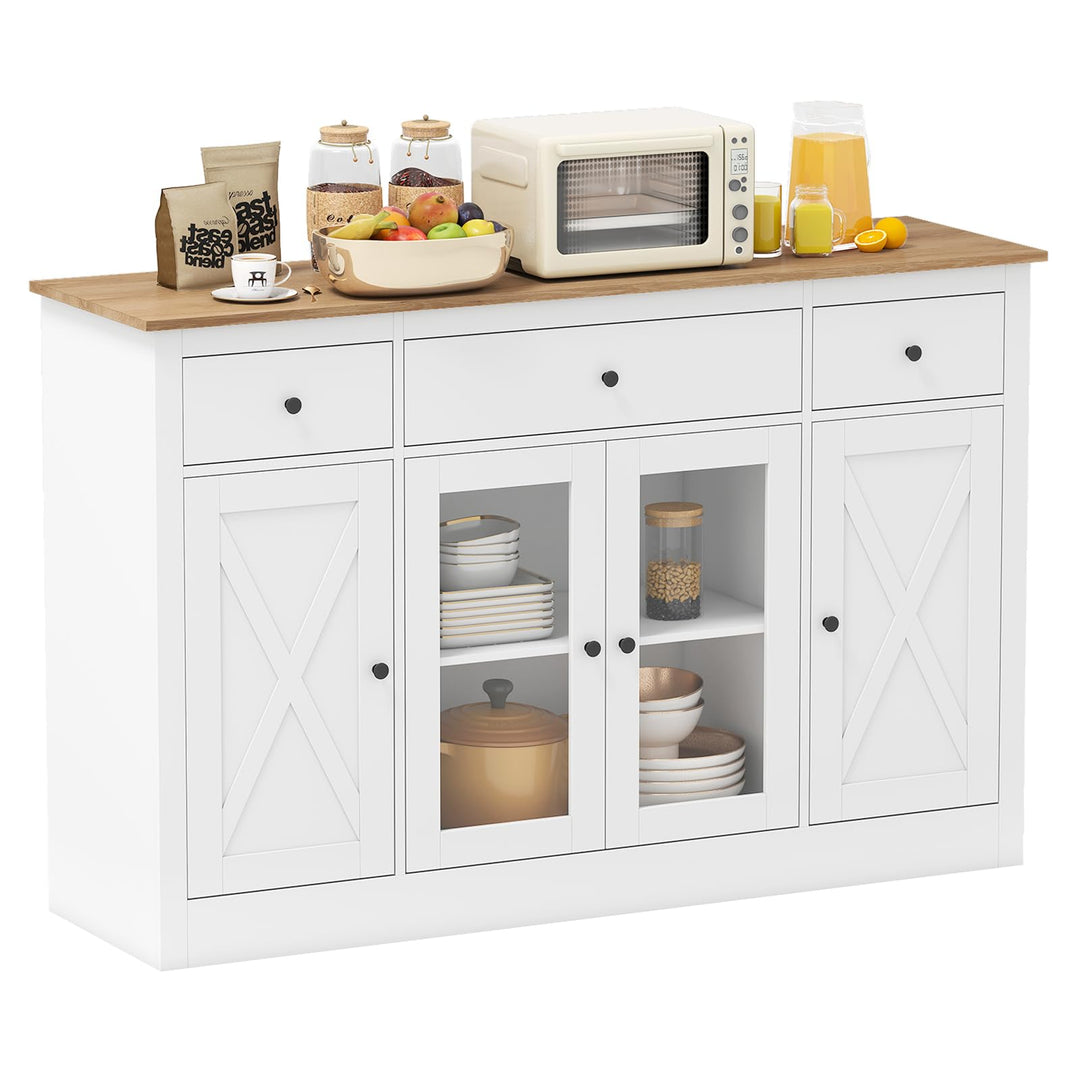 Giantex 55" Large Buffet Sideboard with 3 Drawers &amp; 2 See-Through Doors