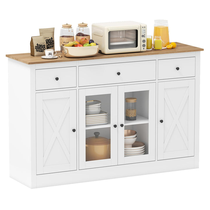 Giantex 55" Large Buffet Sideboard with 3 Drawers &amp; 2 See-Through Doors
