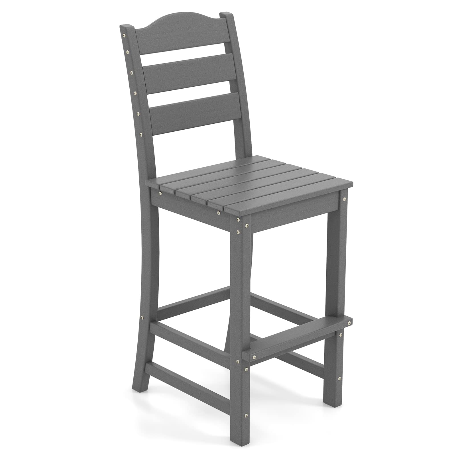 Giantex Outdoor HDPE Bar Stool, Patio Tall Bar Chair with Backrest and Footrest, 30 Inches Counter Height Barstools