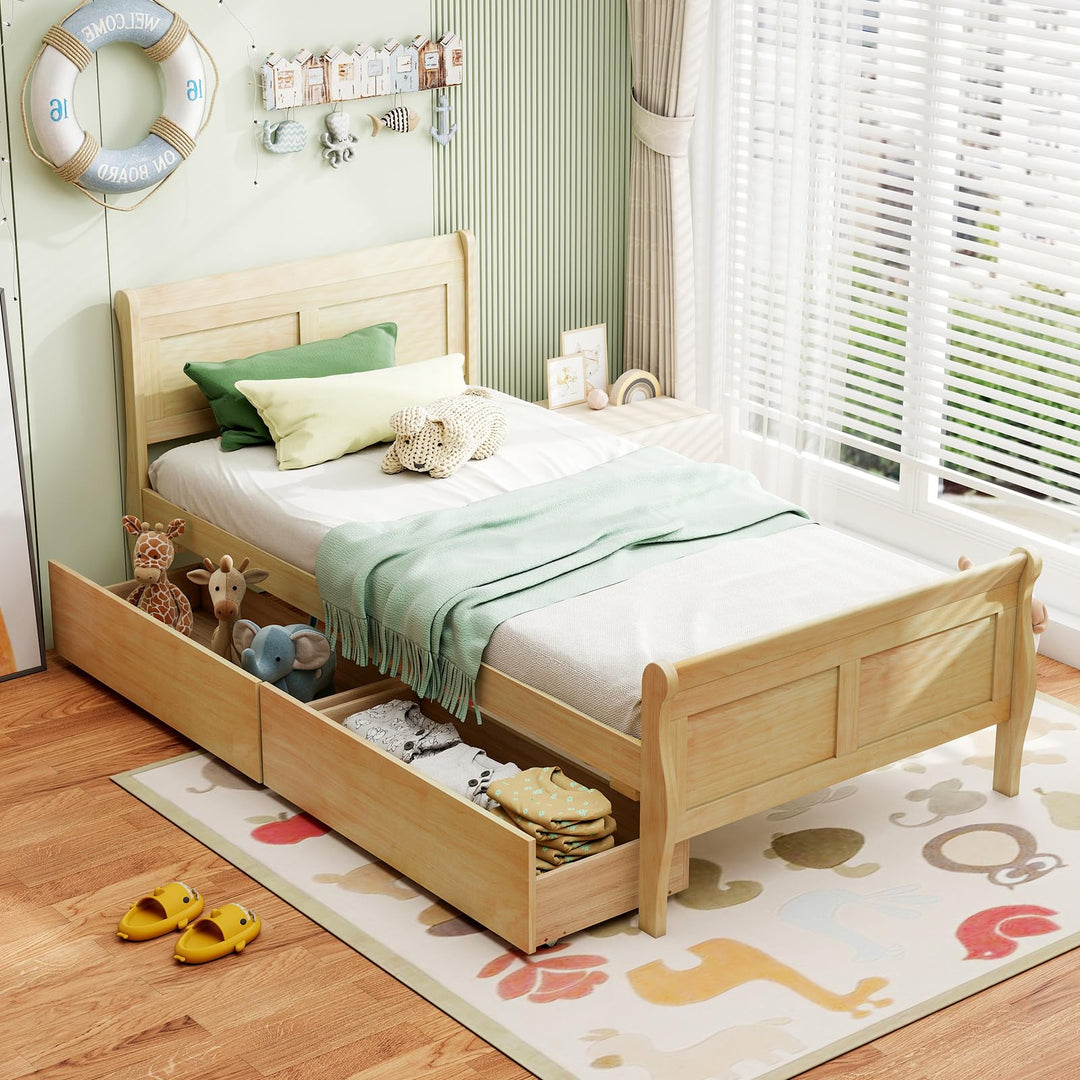 Giantex Twin/ Full/ Queen Bed with 2 Storage Drawers Wood Platform Bed with Headboard &amp; Footboard
