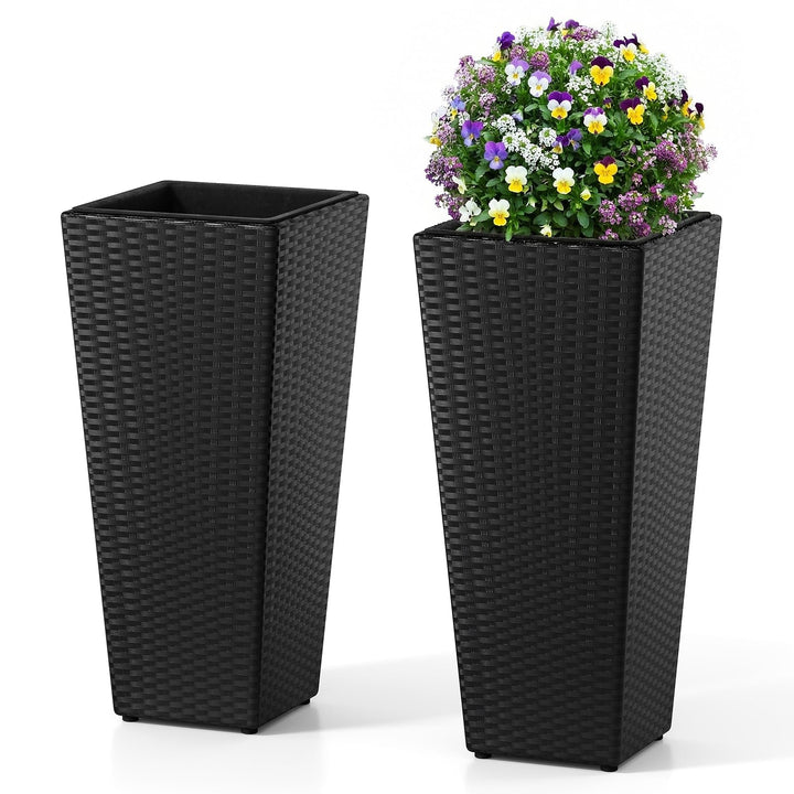 Giantex Set of 2 Rattan Tall Plant Pots with Detachable Plastic Liners