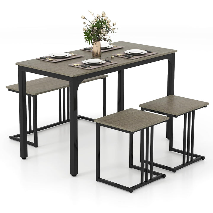 Giantex Dining Table Set for 4 Industrial Kitchen Table 2 Chairs Stool &amp; Bench