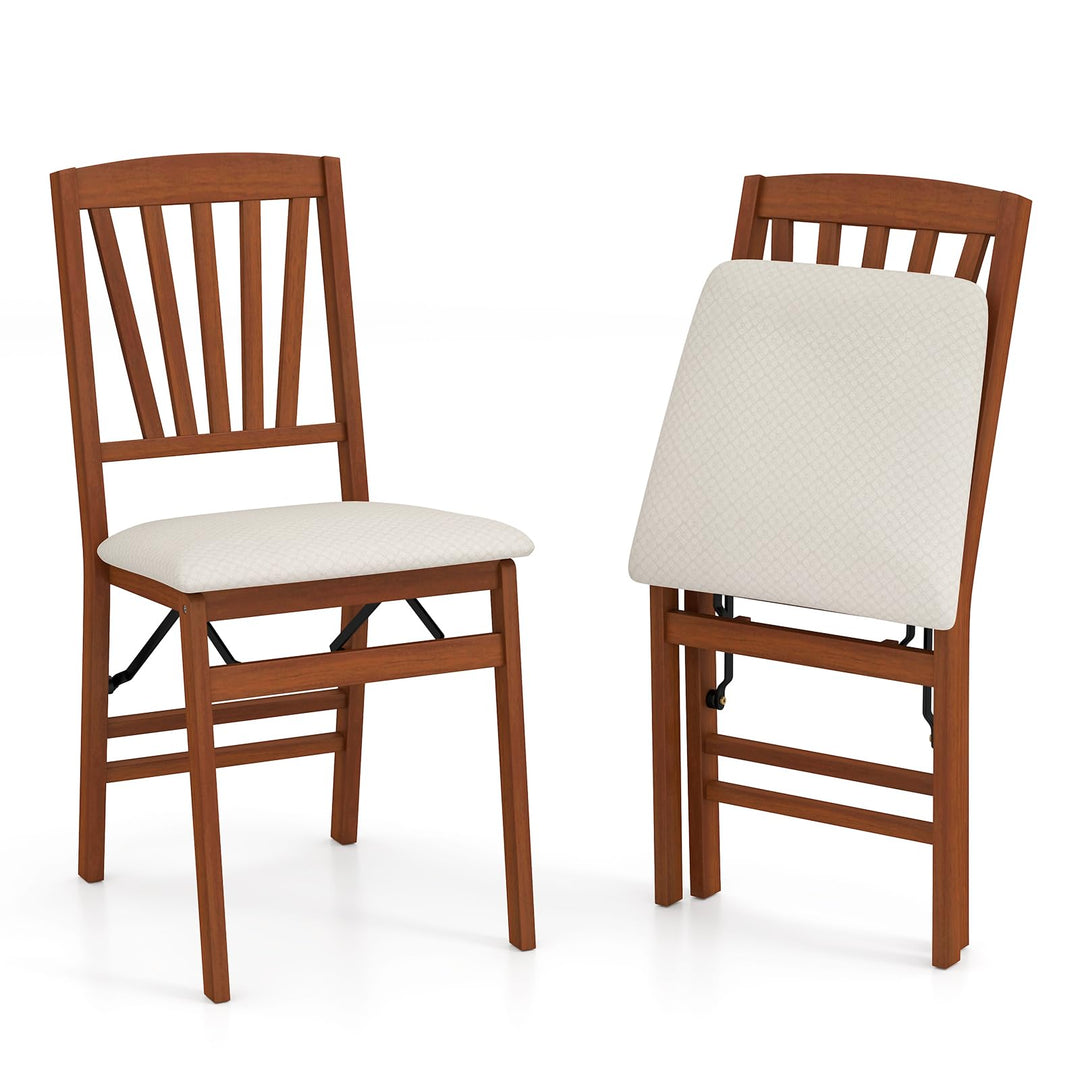 Giantex Folding Dining Chairs Set of 2/4, Modern Kitchen Chairs w/Padded Seat &amp; Slatted Backrest, Rubber Wood Frame