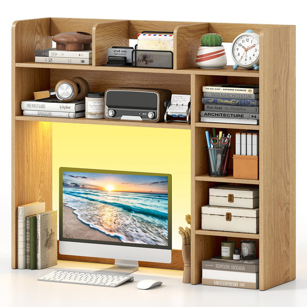 Giantex 35.5" Desktop Bookshelf with LED Lights