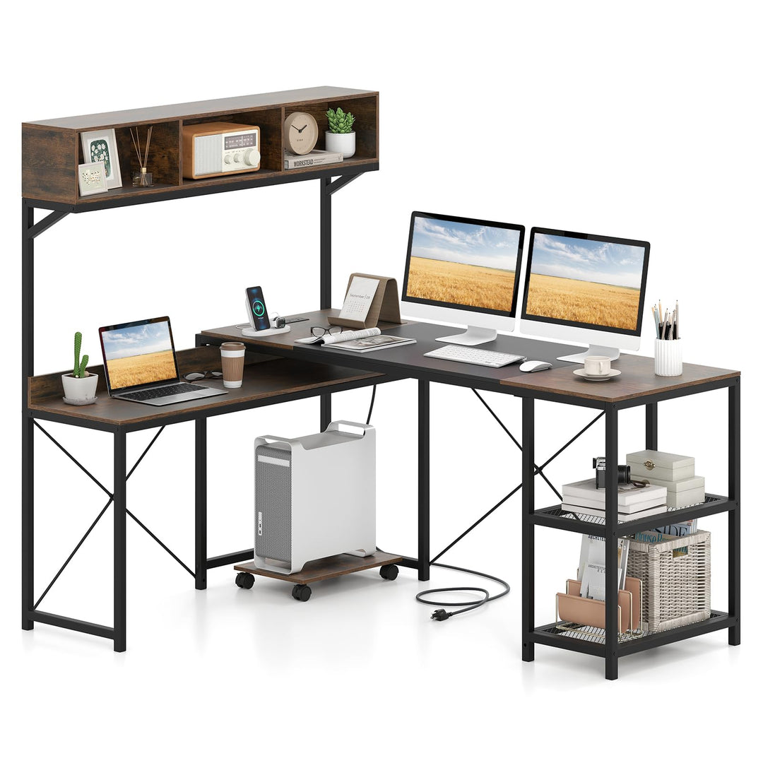 Giantex 62" L-Shaped Computer Desk with Power Outlets