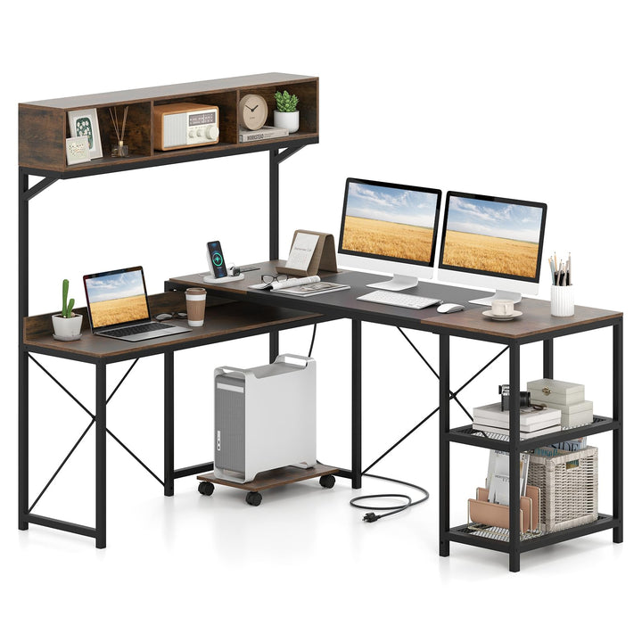 Giantex 62" L-Shaped Computer Desk with Power Outlets