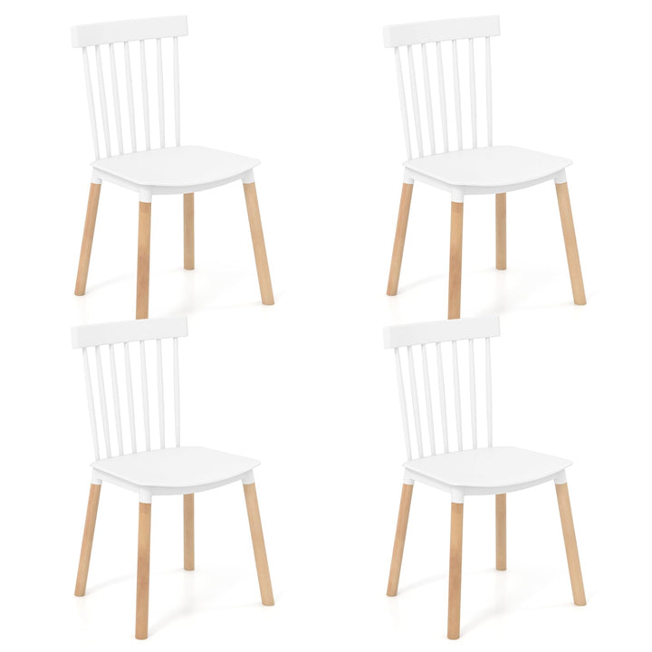 Giantex Set of 4 Windsor Dining Chairs White, Modern Kitchen Chairs w/Spindle Backs &amp; Curved Seats