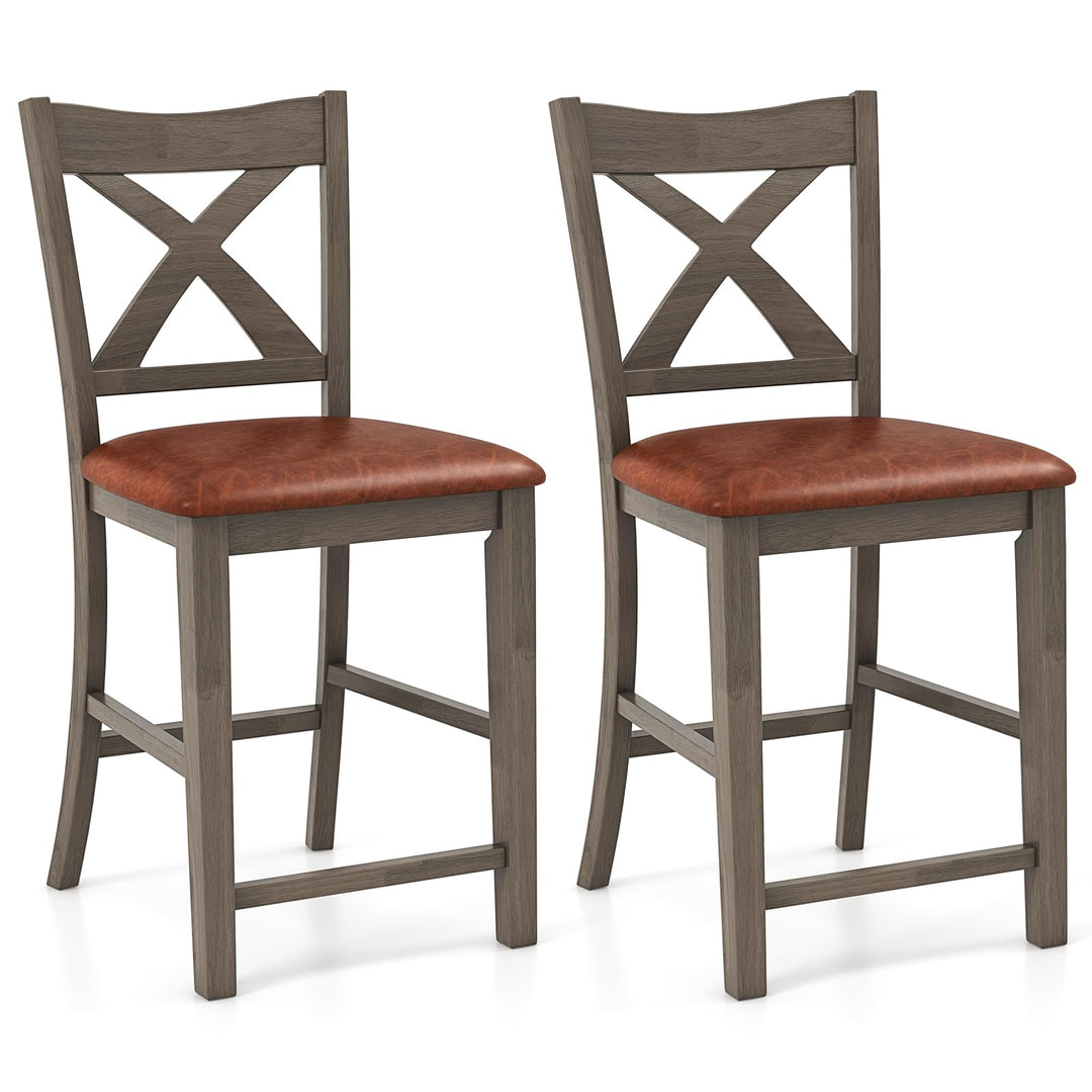 Giantex 24" Bar Stools Set of 2/4, Counter Height Bar Stools with Cross Back &amp; Faux Leather Upholstered Seat