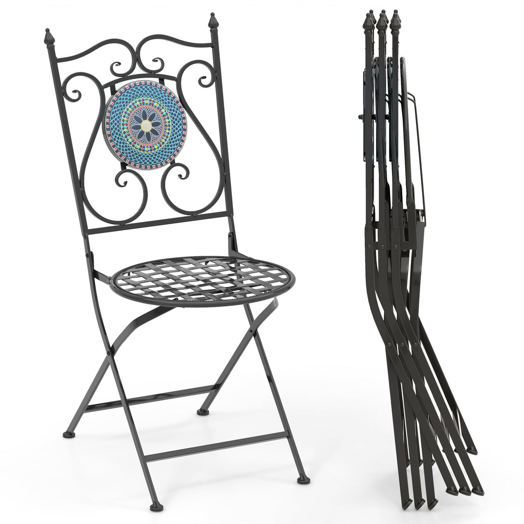 Giantex Patio Folding Chairs, Mosaic Bistro Chairs w/Backrest &amp; Round Seat for Porch Balcony Lawn
