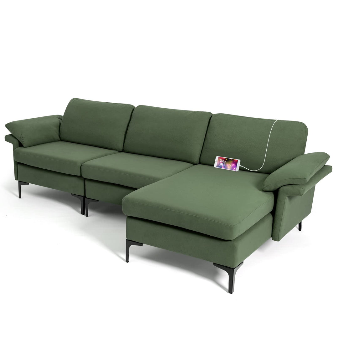 Giantex 100.5" L Convertible Sofa Couch, 3-Seat Sectional Sleeper with USB Ports &amp; Socket