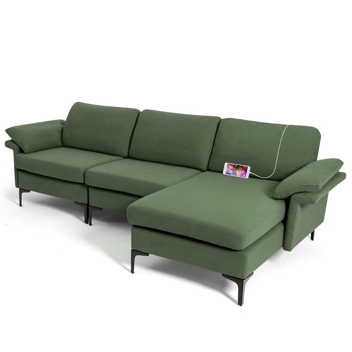 Giantex 100.5" L Convertible Sofa Couch, 3-Seat Sectional Sleeper with USB Ports &amp; Socket